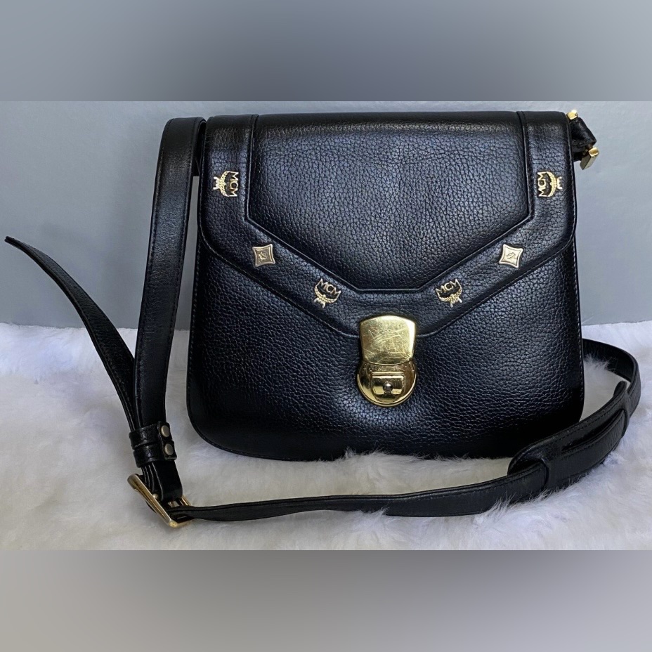 Mcm Black Crossbody Bag With Gold Accents 14000